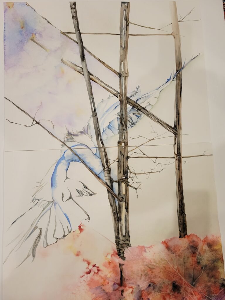 Phoenix rising from the ashes, watercolor on paper by Anita Tortorici